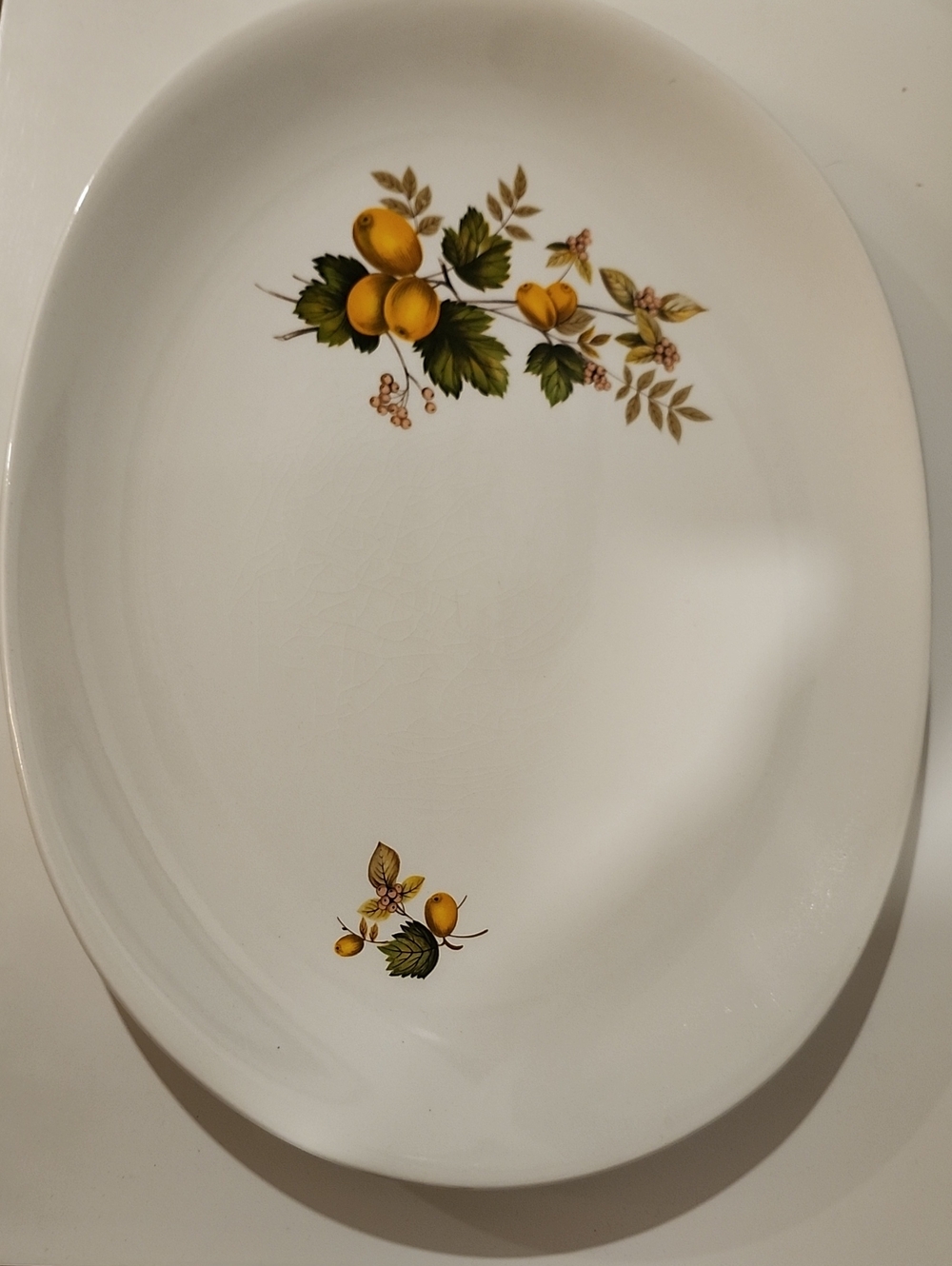 VINTAGE Johnson Bros SnowWhite Ceramic Serving Platter with Yellow Fruit Motif
